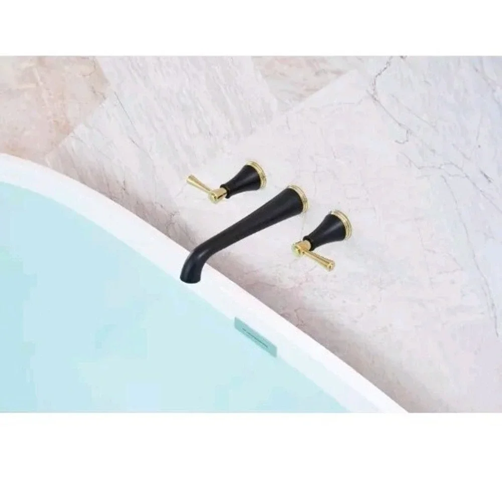 Sitges ST8008 Matte Black Double Handle Wall Mount Sink Faucet W/ Rough In Valve